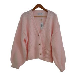 NWT Petal & Pup Selina Balloon Sleeve Cardigan Pink Chunky Knit Sweater Small